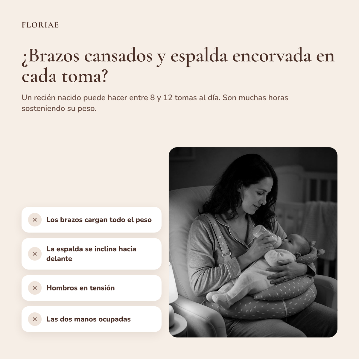¿Brazos cansados y espalda encorvada en cada toma? Un recién nacido puede hacer entre 8 y 12 tomas al día
