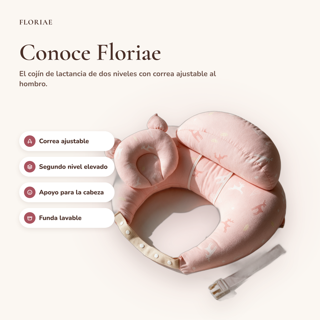 Conoce Floriae: cojín de lactancia de dos niveles con correa ajustable, apoyo para la cabeza y funda lavable